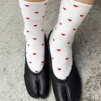Sneaker Socks - Heart - White / Red