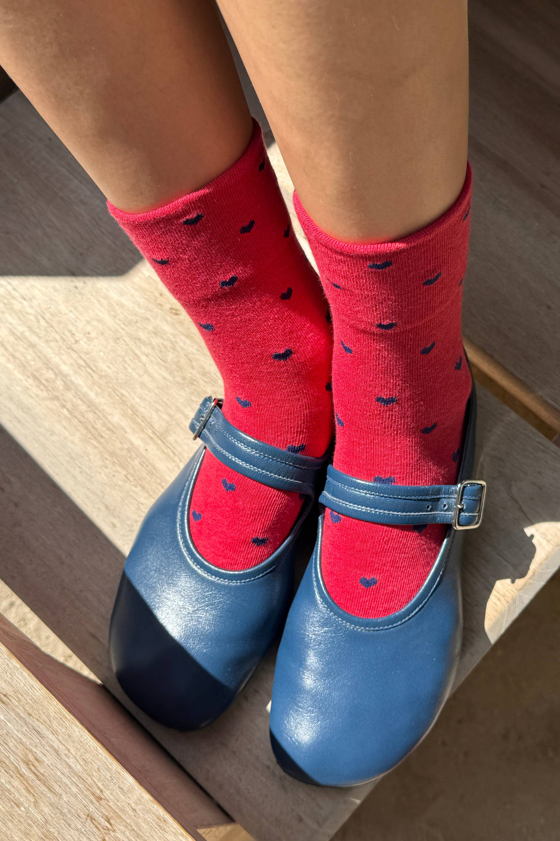 Sneaker Socks - Heart - Tomato / Navy