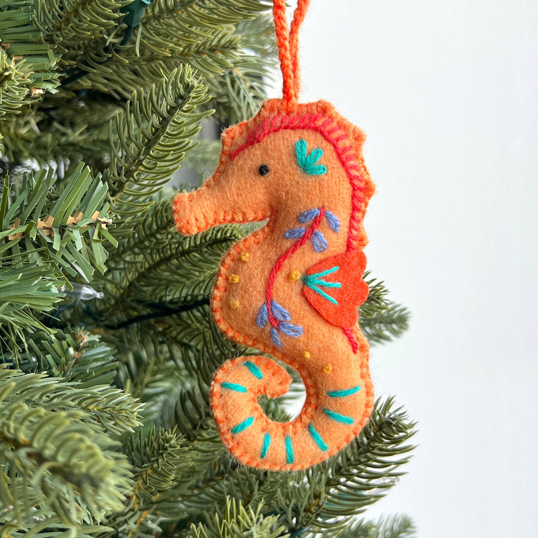 Seahorse Embroidered Wool Ornament