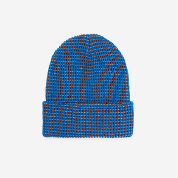 Grid Knit Beanie - Cobalt Peach