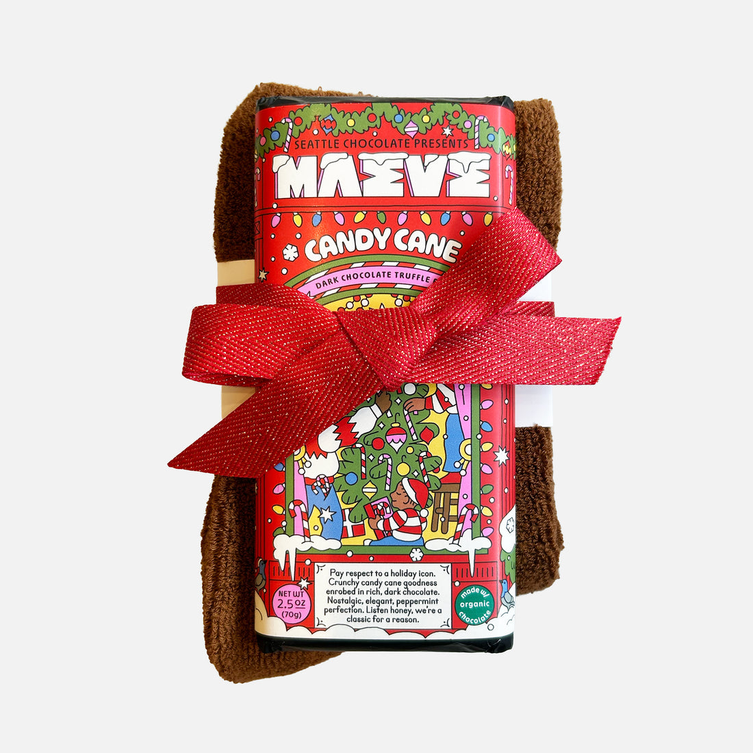 Holiday Sepia Sock + Chocolate Bundle (Candy Cane)