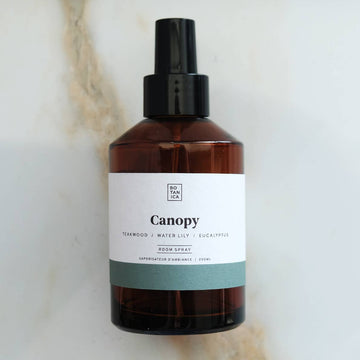 teakwood, water lily, and eucalyptus scented room spray