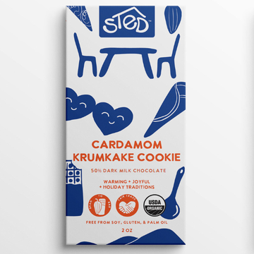 cardamom and krumkake cookie flavored chocolate bar 