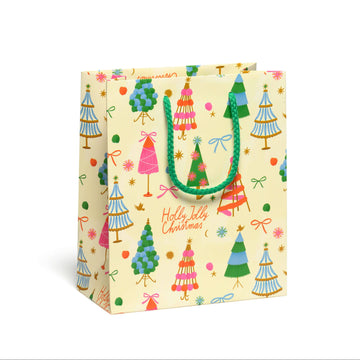 Gift bag with bright Christmas trees