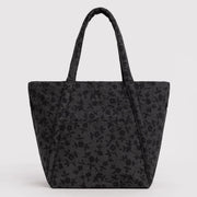 charcoal nylon tote bag with black flowers 