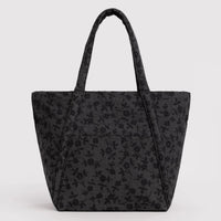 charcoal nylon tote bag with black flowers 