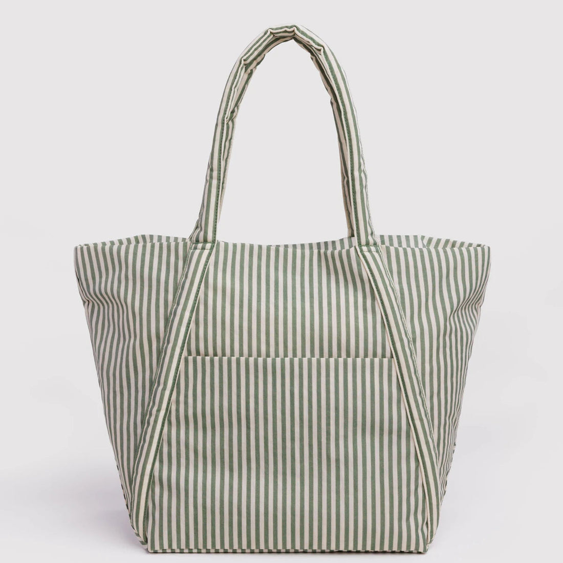 sage green and white stripe tote bag