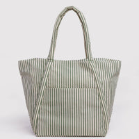 sage green and white stripe tote bag