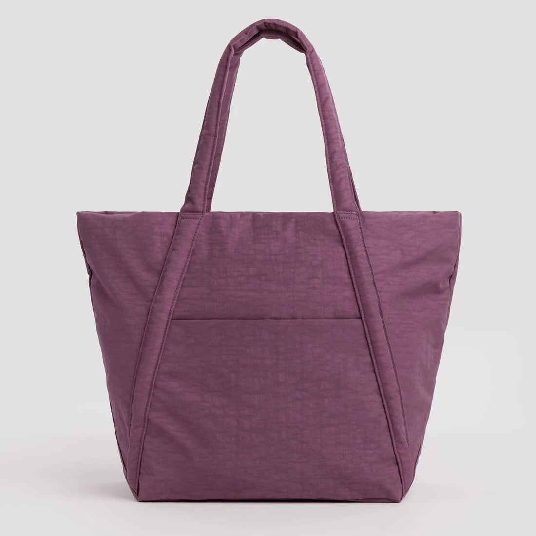 plum colored nylon tote bag