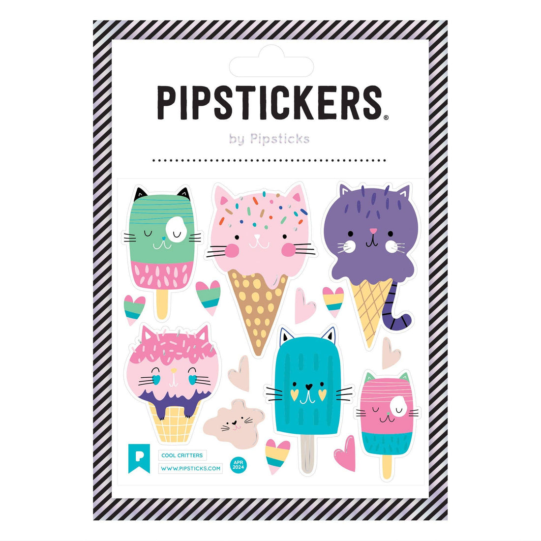 sheet of cat ice cream shaped stickers