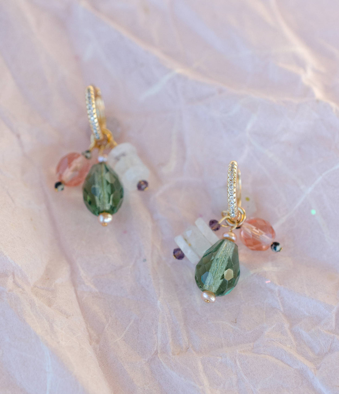 Green & Pink Moonstone Earrings
