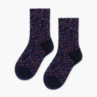 navy crew socks with multicolored speckles 