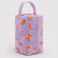 lilac cosmetic bag with orange butterflies
