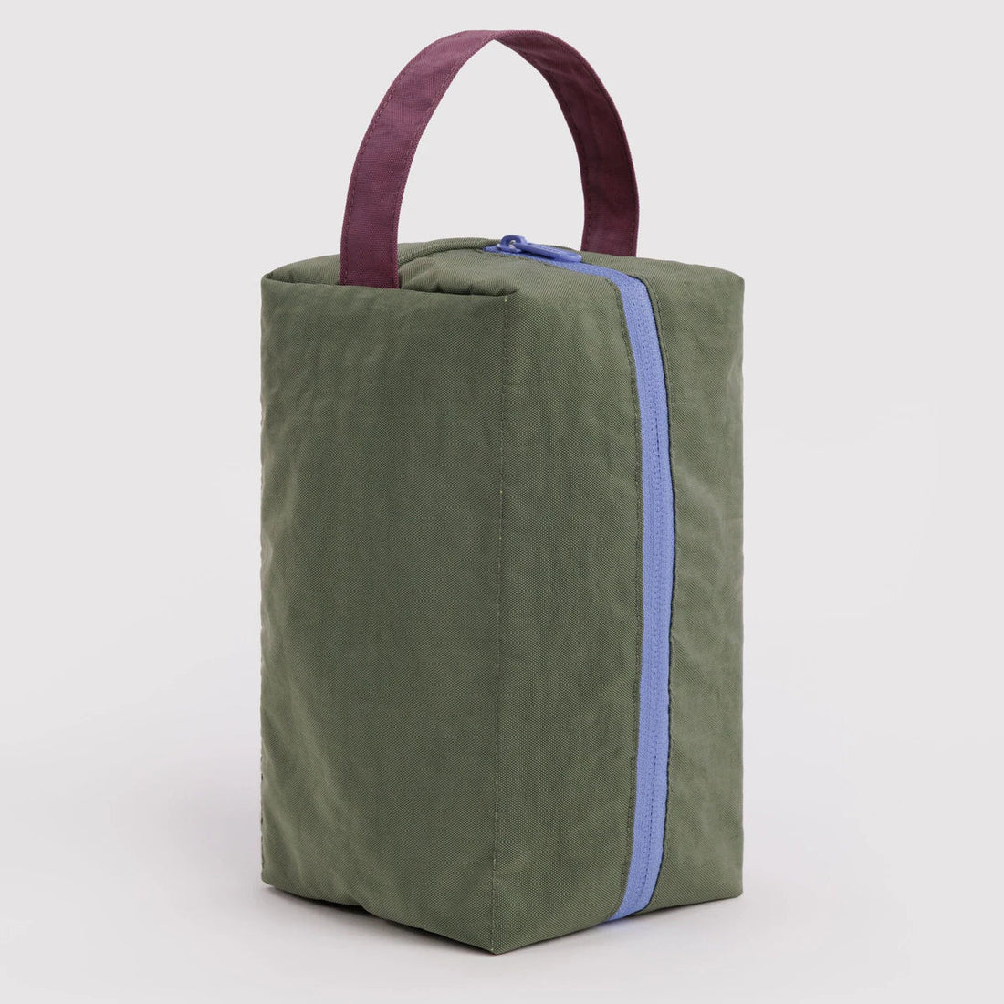 green, blue, yellow, and plum color block toiletry bag