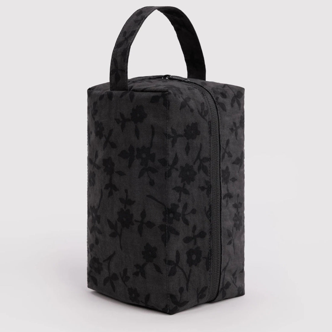 charcoal toiletry bag with black flowers 