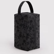 charcoal toiletry bag with black flowers 
