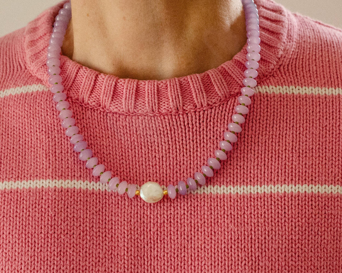 Purple Mother of Pearl Beaded Necklace