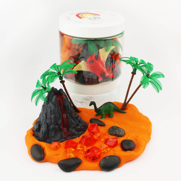 play dough kit in the theme of dinosaur volcano 