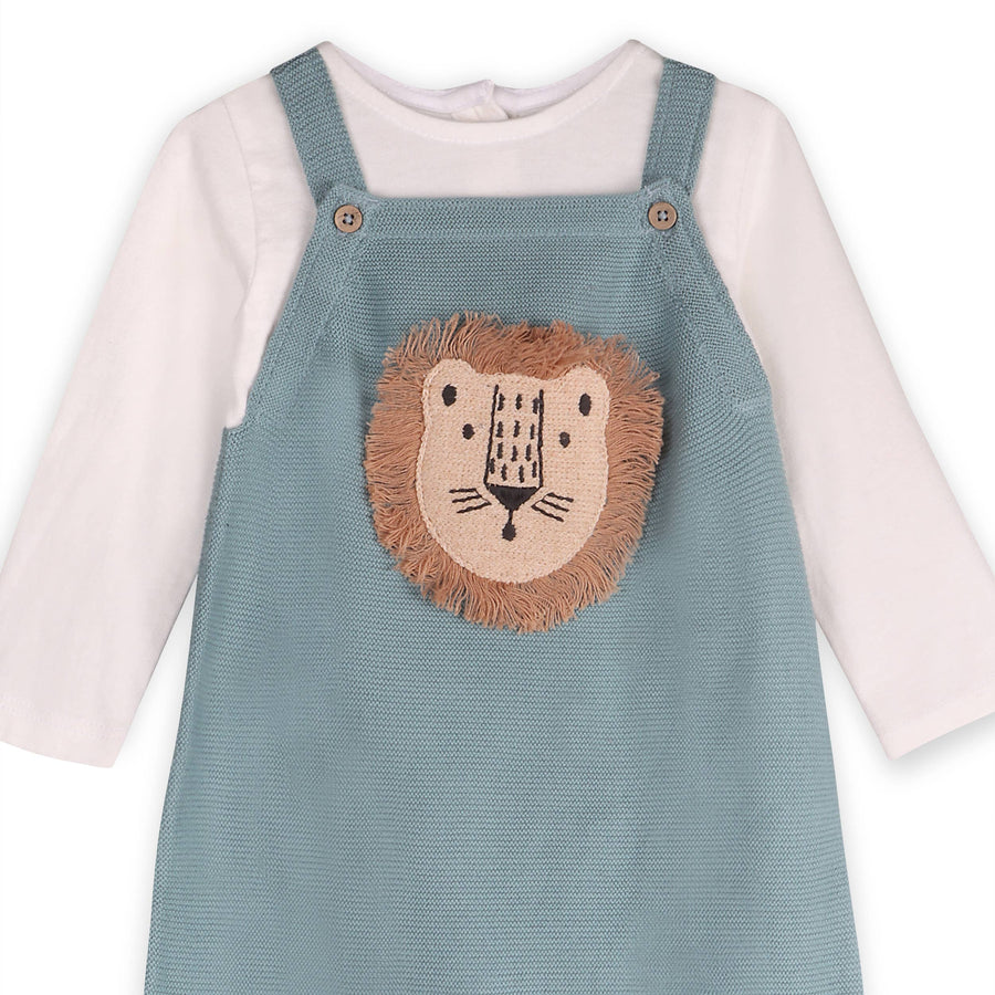 Lion Applique Sweater Knit Baby Overall Set