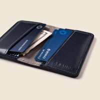 RFID Leather Bifold Wallet - Navy Woven
