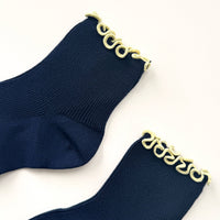 Petite Ruffled Modal Socks - Navy + Butter