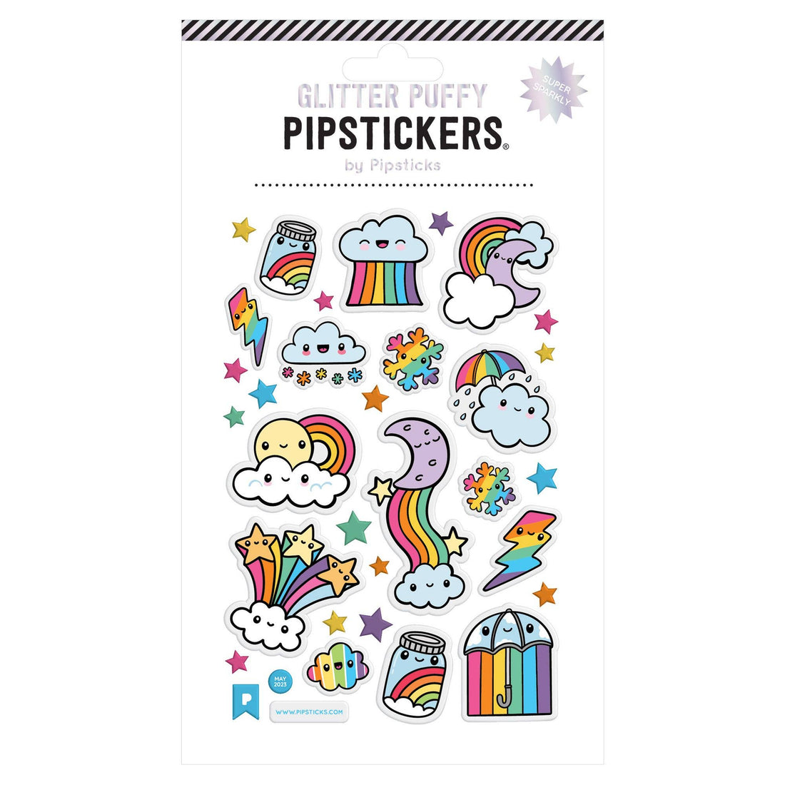 glitter puffy stickers cloud and rainbow themed