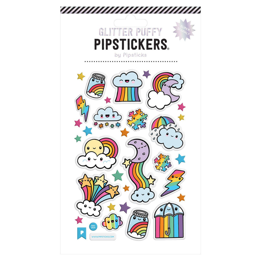 glitter puffy stickers cloud and rainbow themed