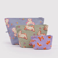 nylon 3 pouch set with bunnies, lambs, and butterflies