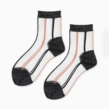 sheer bklack and peach crew socks 