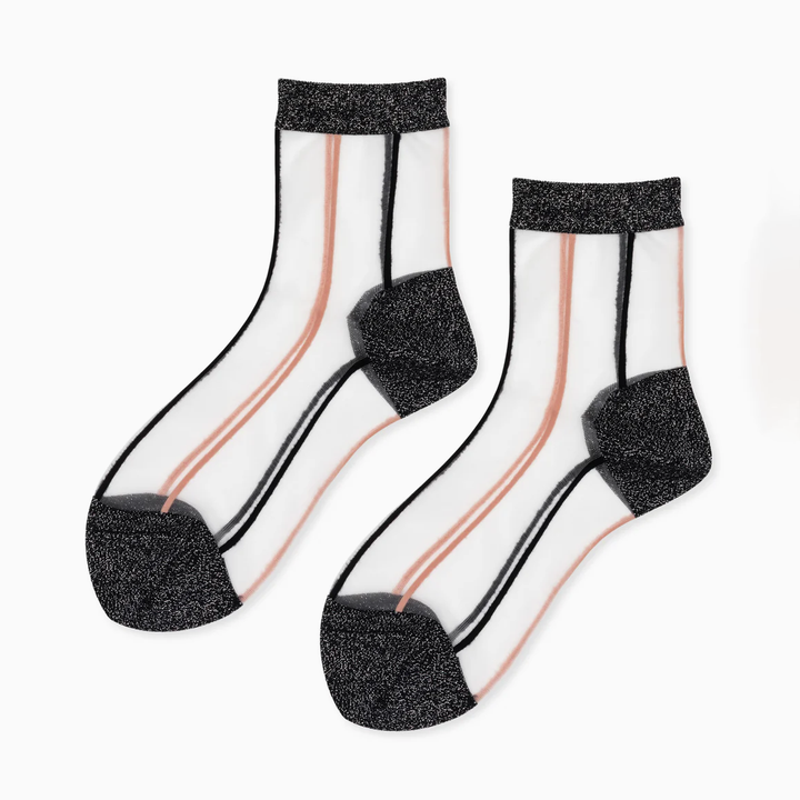 sheer bklack and peach crew socks 