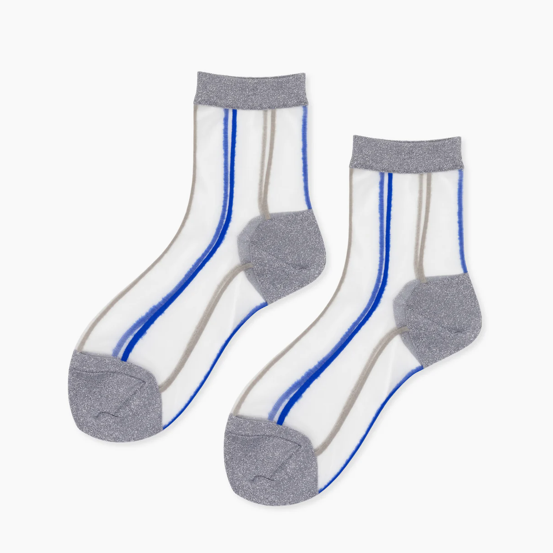 sheer silver and blue crew socks 
