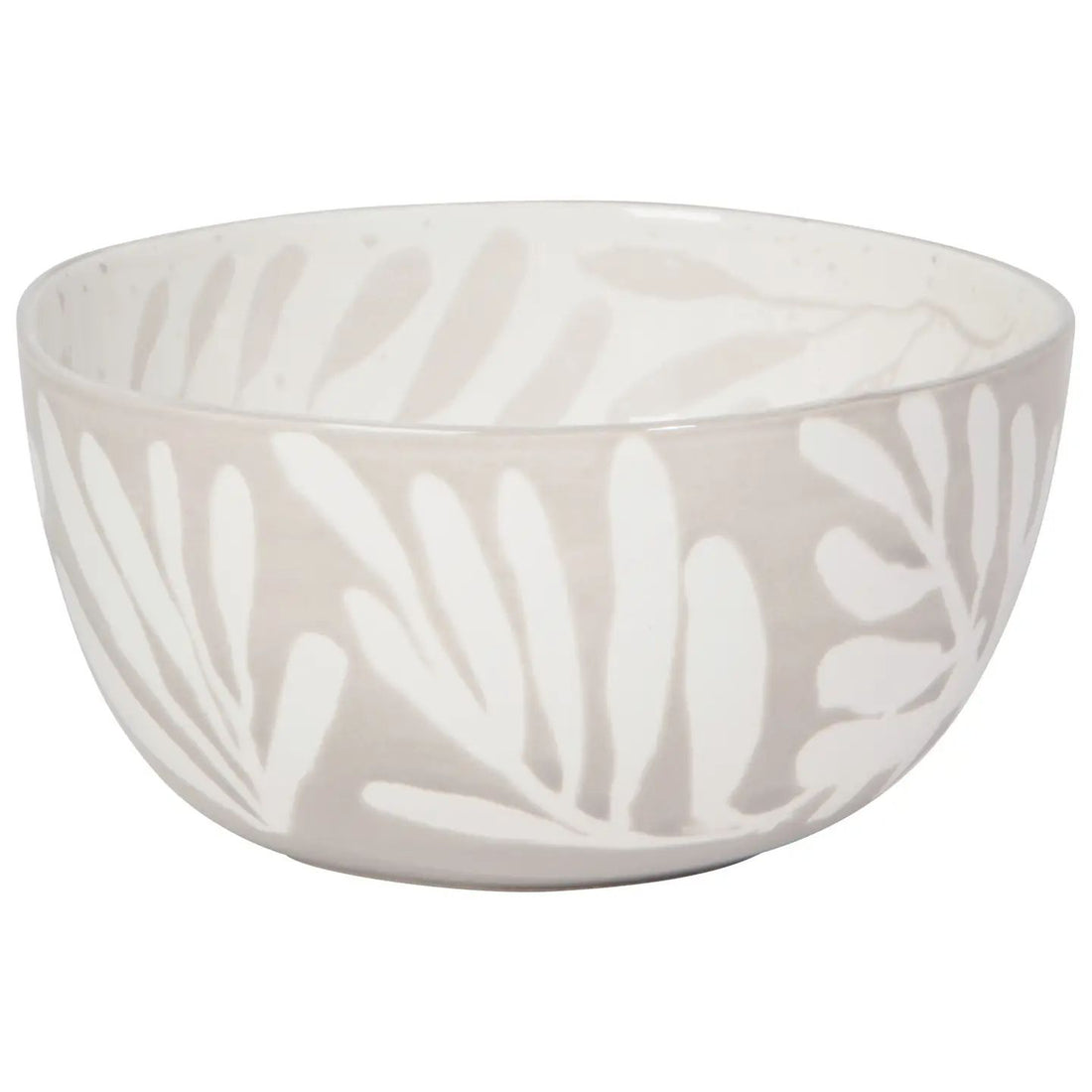 beige porcelain medium bowl with white leaves