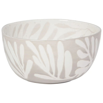 beige porcelain medium bowl with white leaves