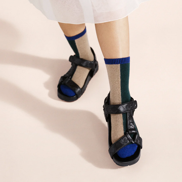 cashmere crew socks color block hunter green and tan