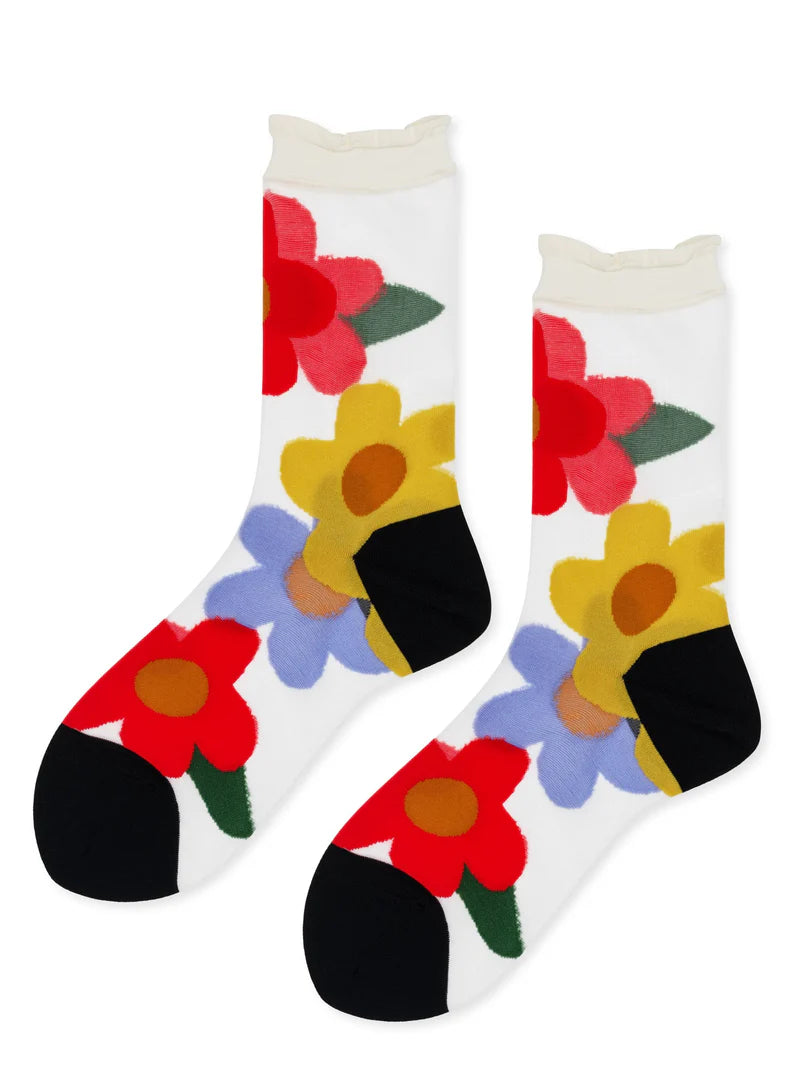 Hansel from basel Ethel Sheer Crew Socks with flowers