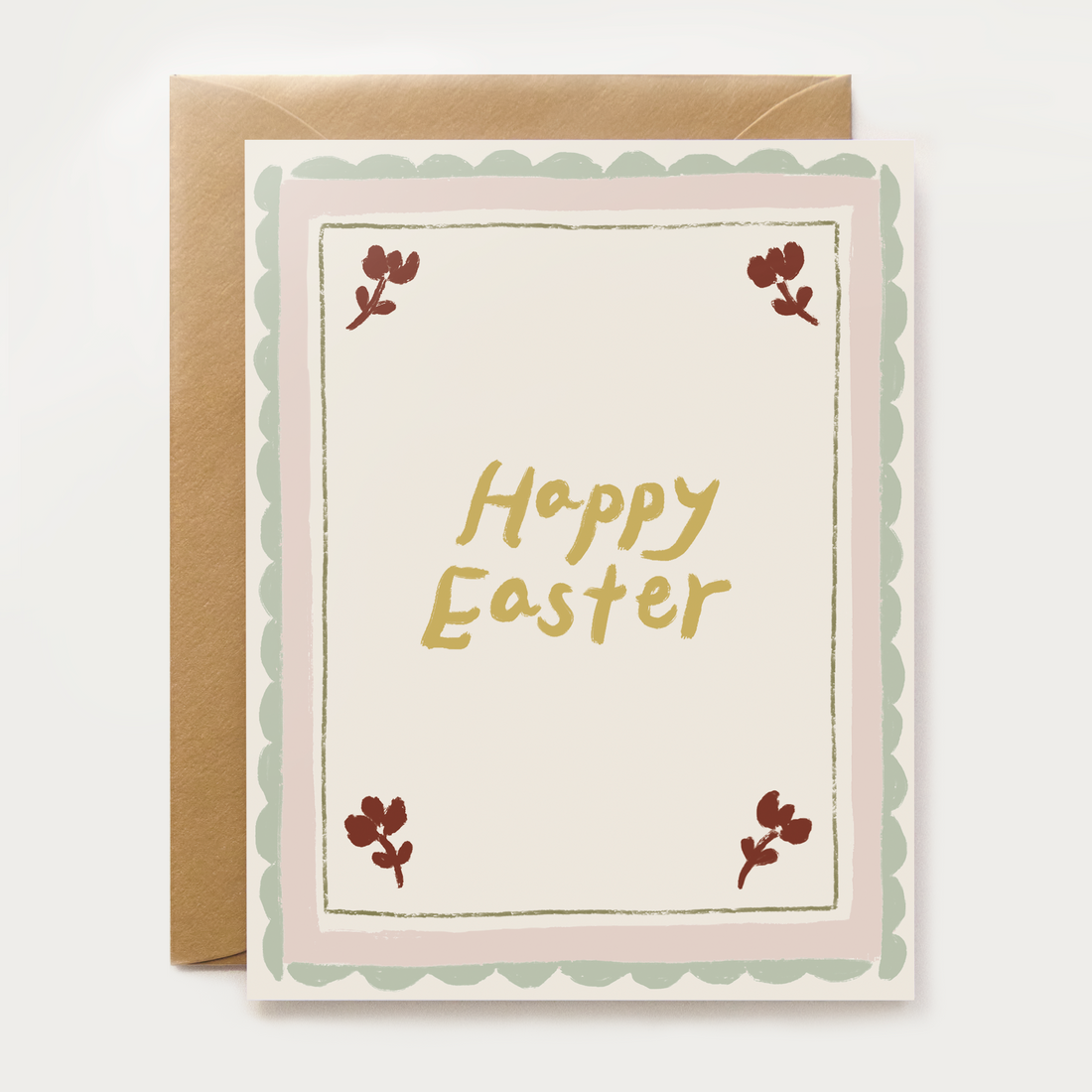 Easter card with 'Happy Easter' text with pastel colors and florals
