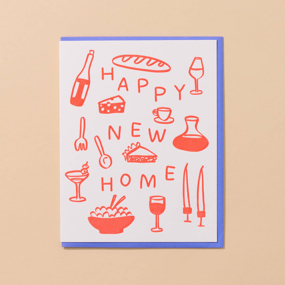 congrats on your new home card with wine and food items printed on it 