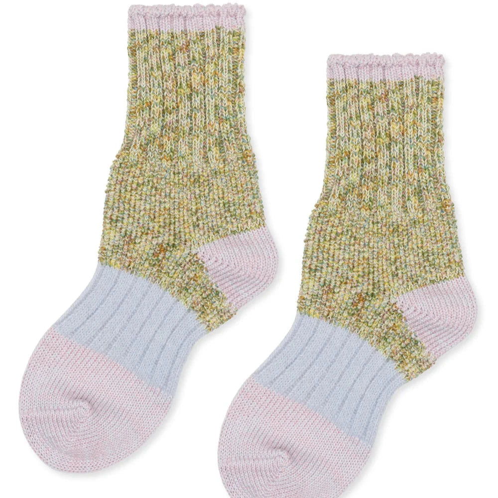 crew socks with pastel purple and greens