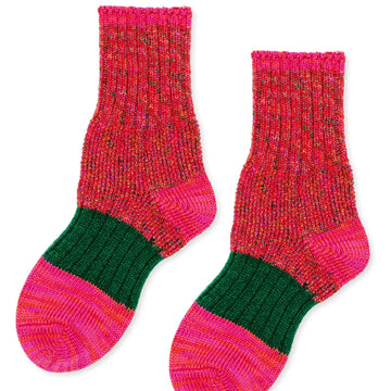 crew socks with bright pink and dark green coloring