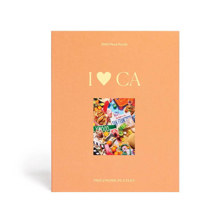 Peach-colored puzzle box with 'I Love CA' text and San Francisco imagery