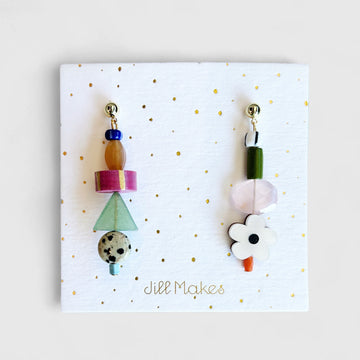 Colorful beaded earrings with flower and triangle