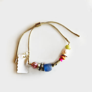 gold plated pull tie bracelet with beads 