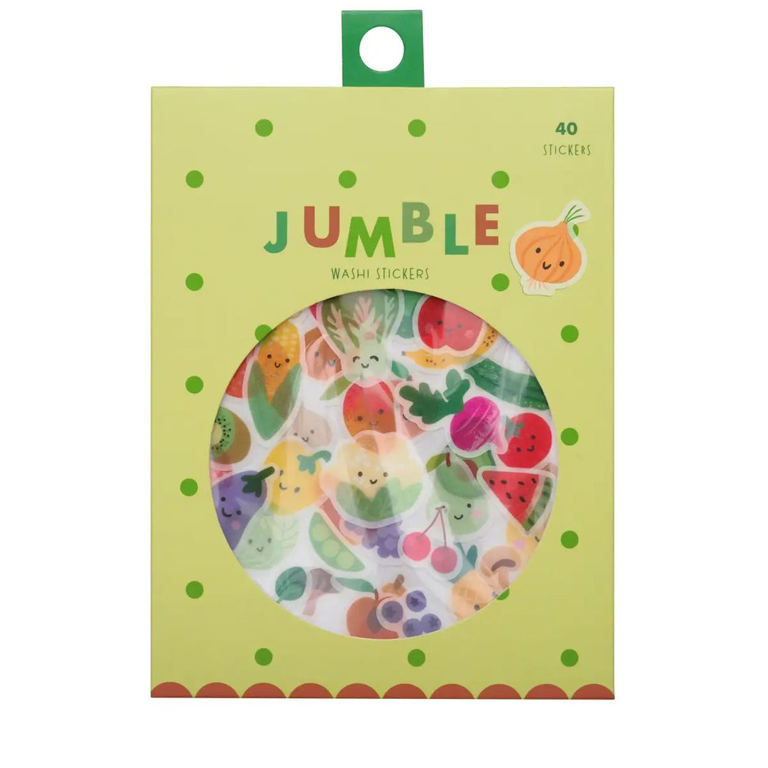 Pack of Jumble wash stickers with colorful fruit and vegetable designs on 