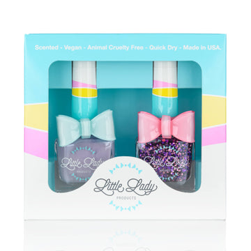 lilac colored nail polish duo with glitter non -toxic vegan quick dry scented 