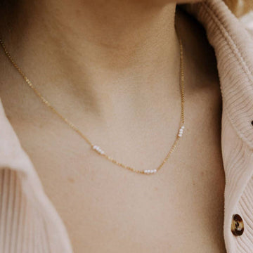 dainty pearl necklace made of high quality, hypoallergenic gold vermeil (gold fill over sterling silver)