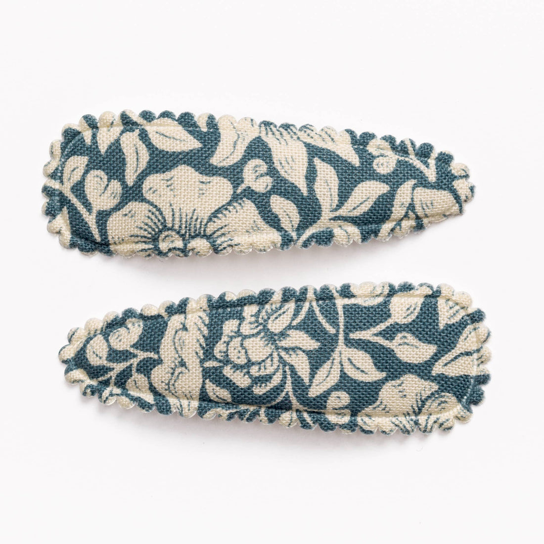 navy and cream floral patterned fabric hair clips set of two
