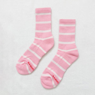 le bon shoppe striped pink boyfriend socks