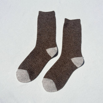wool two toned socks brown and cream