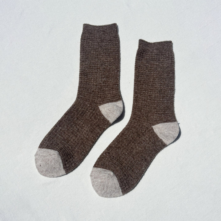 wool two toned socks brown and cream