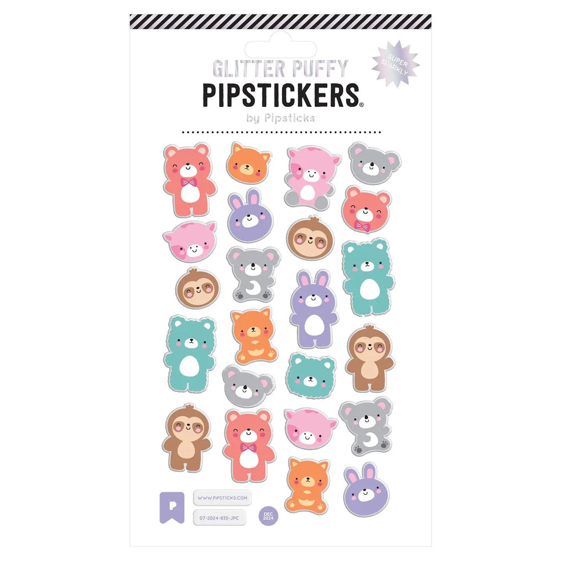 Sheet of colorful glitter puffy stickers featuring animal designs 